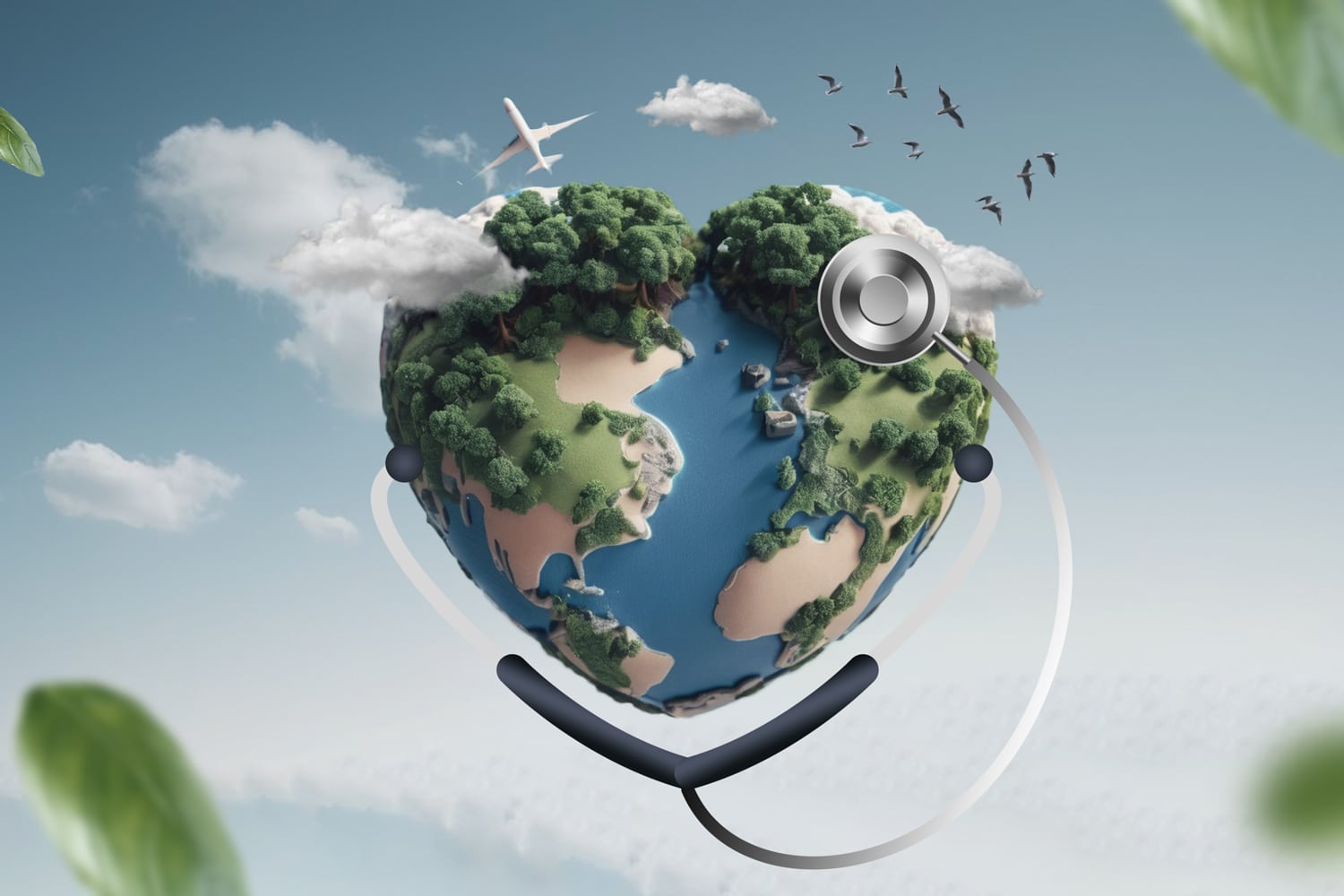 Planet shaped like a heart with stethoscope around it.