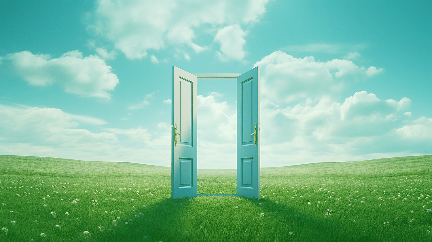 Open door against an open landscape