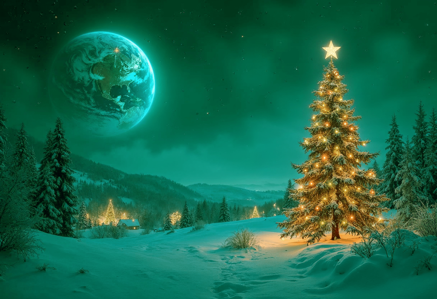 A growing Christmas tree with lights and a star set in a snowy hillside scene with planet earth in the sky. It's Black Friday and I'm Fessing Up!