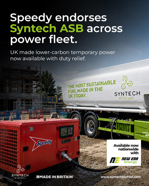 Speedy Hire endorses Syntech Biofuel Syntech ASB