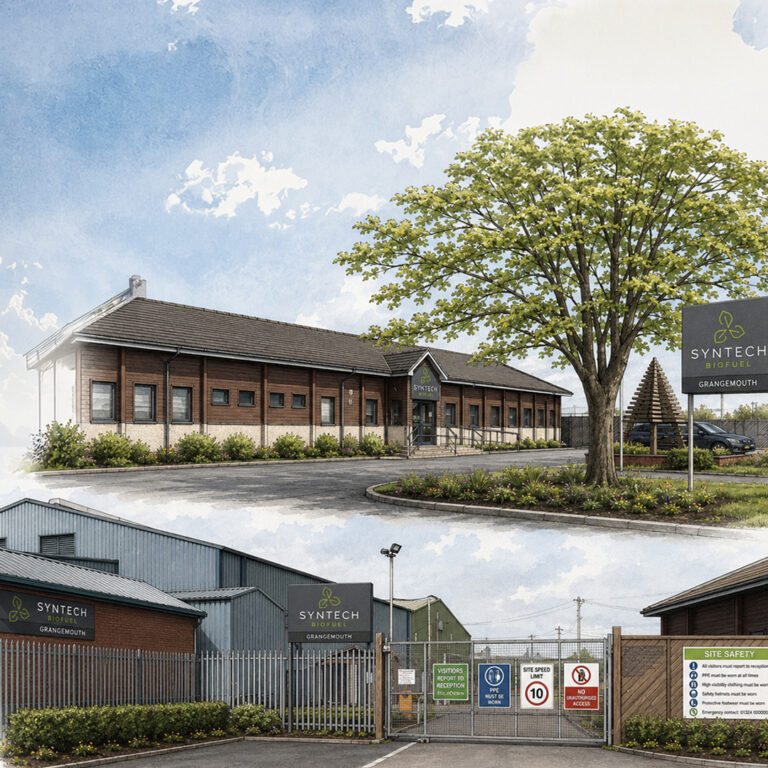 Illustration of the proposed Syntech Biofuel production facility at the former Grangemouth Sawmills, Earls Road, Grangemouth